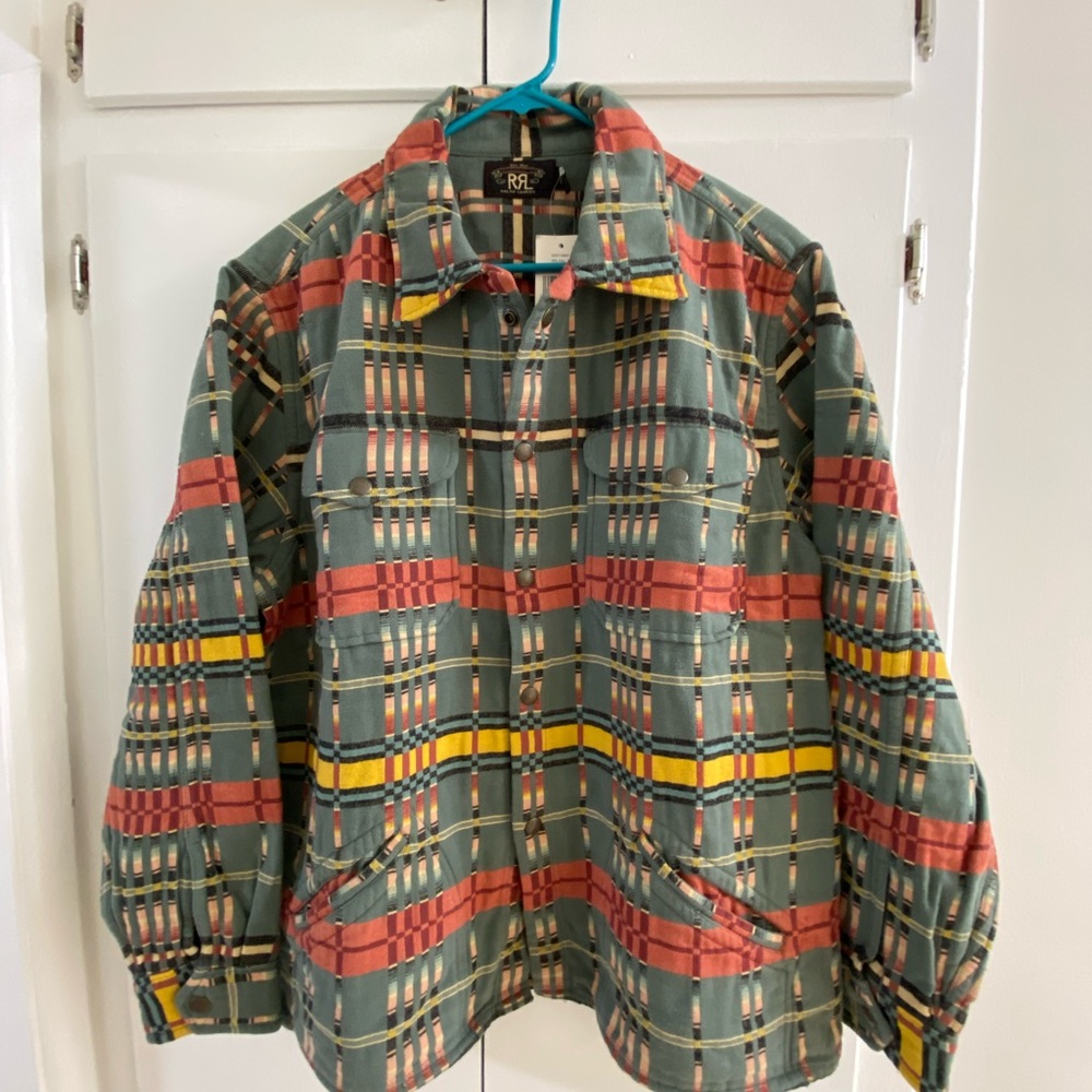Brand New With Tags RRL Brown Bear Plaid Jacquard Overshirt Size XL